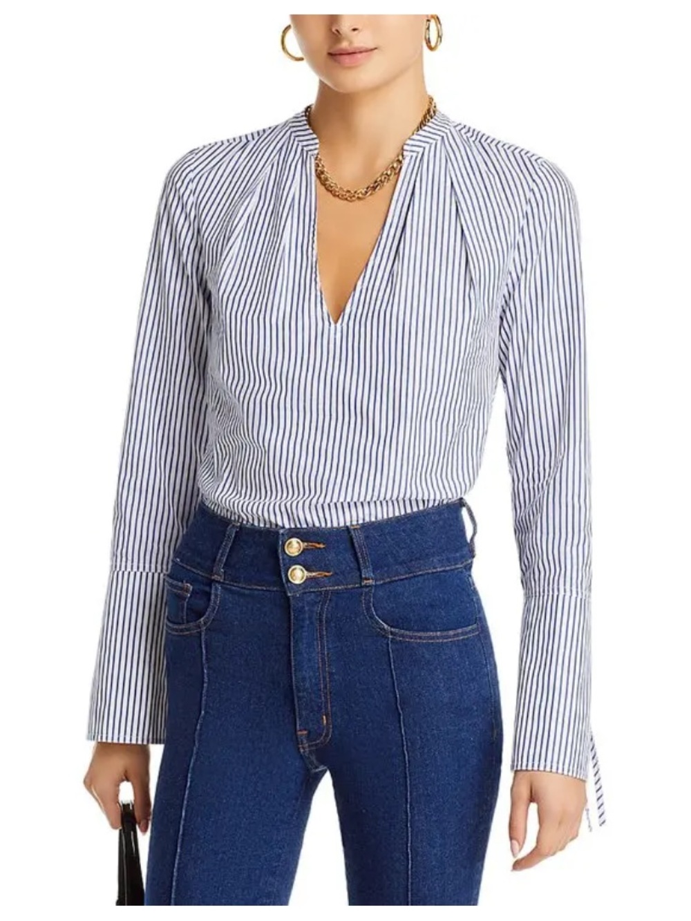 10 Crosby Derek Lam Quietluxury Blue Striped‎ Lila Cotton Top